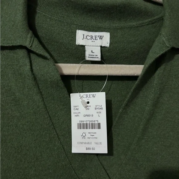 NWT!! J. Crew Dark Green Knit 100% Cotton Polo Sweater - Picture 6 of 6